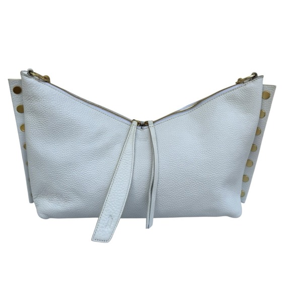 Hammitt Handbags - Hammitt Mr. G Large White Pebbled Leather Bag Gold Rivets Red Interior Rare